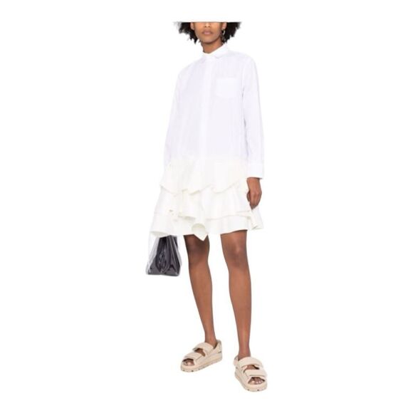 Sacai Mixed Media Atterley Cream Shirt Dress Size XL (4) - Picture 2 of 15
